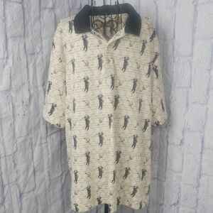 Natural Issue Golf Polo Golfer Print Cream Short Sleeve XL/XG